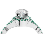 Silver Pear Cut Diamond with Green Sapphire side stone Halo Twist Band Solitaire Prong Setting Ring_4