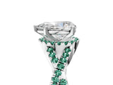 Silver Pear Cut Diamond with Green Sapphire side stone Halo Twist Band Solitaire Prong Setting Ring_5