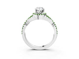 Silver Pear Cut Diamond with Peridot side stone Halo Twist Band Solitaire Prong Setting Ring_3