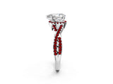 Silver Pear Cut Diamond with Ruby side stone Halo Twist Band Solitaire Prong Setting Ring_2