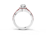 Silver Pear Cut Diamond with Ruby side stone Halo Twist Band Solitaire Prong Setting Ring_3