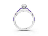 Silver Pear Cut Diamond with Tanzanite side stone Halo Twist Band Solitaire Prong Setting Ring_3