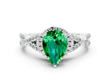Silver Pear Cut Emerald  Halo Twist Band Solitaire Prong Setting Ring_12