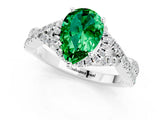 Silver Pear Cut Emerald  Halo Twist Band Solitaire Prong Setting Ring_13