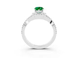 Silver Pear Cut Emerald  Halo Twist Band Solitaire Prong Setting Ring_15