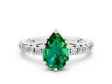 Silver Pear Cut Emerald Pavé Solitaire Ring with Round Band and Prong Setting_42