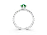Silver Pear Cut Emerald Pavé Solitaire Ring with Round Band and Prong Setting_45
