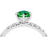 Silver Pear Cut Emerald Pavé Solitaire Ring with Round Band and Prong Setting_46