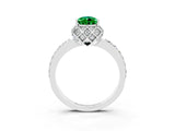 Silver Pear Cut Emerald Scalloped Halo Engagement Ring with Round Shared Prong Band_57