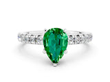 Silver Pear Cut Emerald Solitaire Pavé Engagement Ring with Round Band and Prong Setting_90