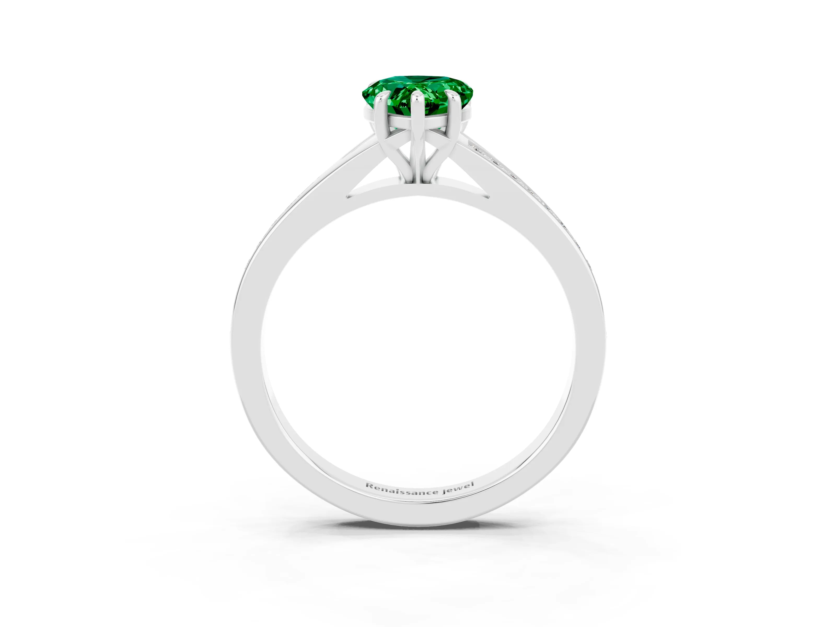 Silver Pear Cut Emerald Solitaire Ring with Pavé Band and Prong Setting_15