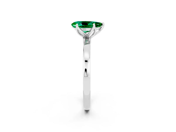 Sterling Silver Pear-Shaped Lab-Grown Emerald Solitaire Engagement Ring with Thin Band