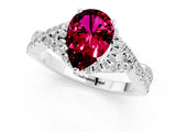 Silver Pear Cut Garnet  Halo Twist Band Solitaire Prong Setting Ring_13