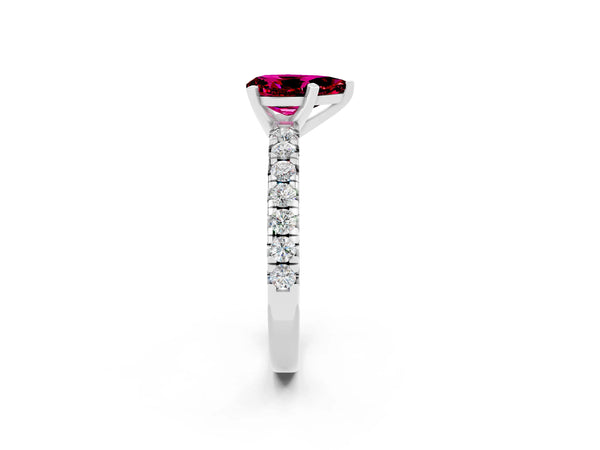 Silver Pear Cut Garnet Solitaire Pavé Engagement Ring with Round Band and Prong Setting