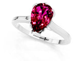 Silver Pear Cut Garnet Solitaire Ring with Flower Prong Setting and Classic Band_1