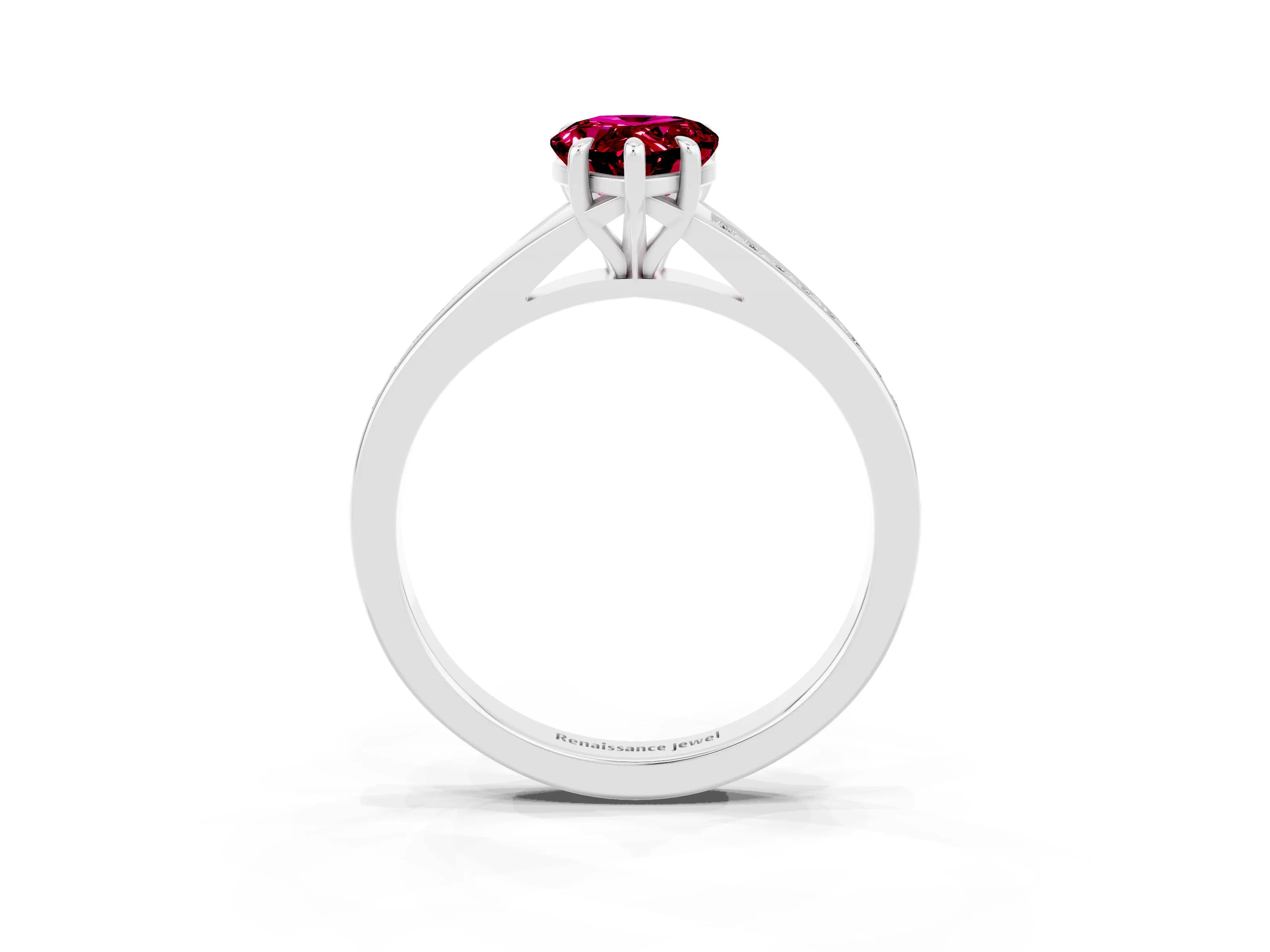 Silver Pear Cut Garnet Solitaire Ring with Pavé Band and Prong Setting_15