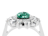 Silver Pear Cut Green Sapphire Floral Double Halo Engagement Ring with Prong Setting_178