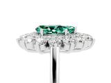 Silver Pear Cut Green Sapphire Floral Double Halo Engagement Ring with Prong Setting_179