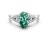 Silver Pear Cut Green Sapphire  Halo Twist Band Solitaire Prong Setting Ring_12