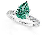 Silver Pear Cut Green Sapphire Pavé Solitaire Ring with Round Band and Prong Setting_43
