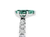 Silver Pear Cut Green Sapphire Pavé Solitaire Ring with Round Band and Prong Setting_47