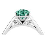 Silver Pear Cut Green Sapphire Solitaire Engagement Ring with Cathedral Setting and Four-Prong Mount_16