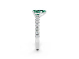 Silver Pear Cut Green Sapphire Solitaire Pavé Engagement Ring with Round Band and Prong Setting_92