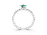 Silver Pear Cut Green Sapphire Solitaire Pavé Engagement Ring with Round Band and Prong Setting_93