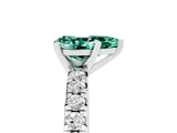 Silver Pear Cut Green Sapphire Solitaire Pavé Engagement Ring with Round Band and Prong Setting_95