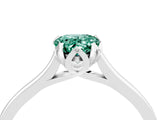 Silver Pear Cut Green Sapphire Solitaire Ring with Flower Prong Setting and Classic Band_16