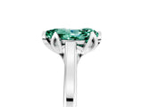 Silver Pear Cut Green Sapphire Solitaire Ring with Flower Prong Setting and Classic Band_17