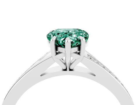 Silver Pear Cut Green Sapphire Solitaire Ring with Pavé Band and Prong Setting_16