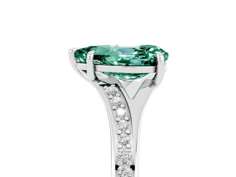 Silver Pear Cut Green Sapphire Solitaire Ring with Pavé Band and Prong Setting_17