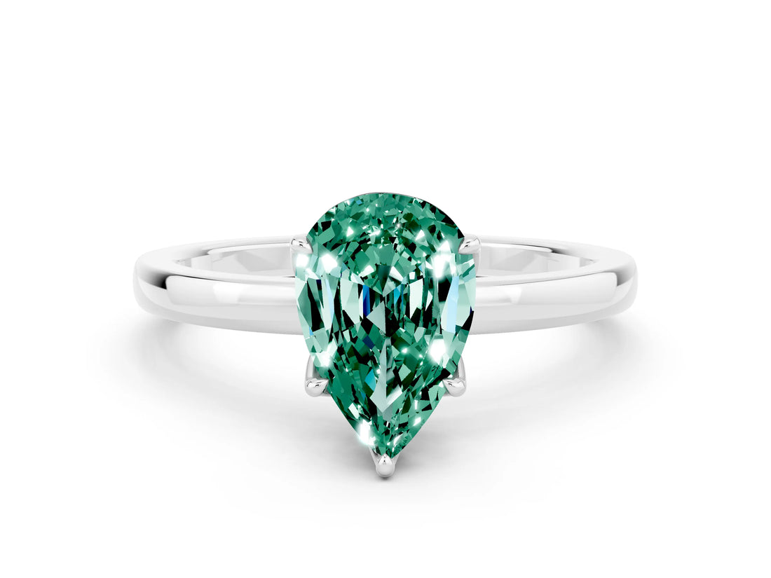 Silver Pear Cut Green Sapphire Solitaire Ring with Thin Band and Prong Setting_54