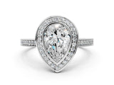 Silver Pear Cut Halo Bezel Diamond Pave Band Ring_13