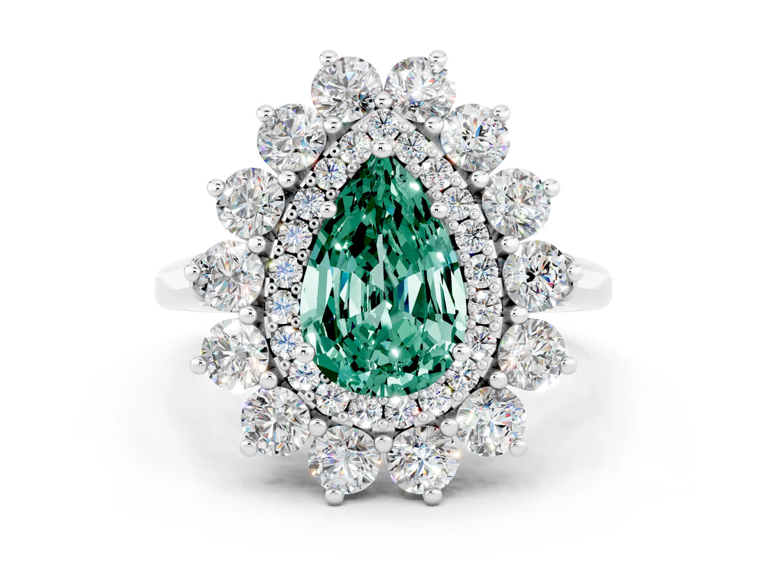 Silver Pear Cut Halo Cluster Diamond Ring with Pave Band and Four-Prong Setting_18