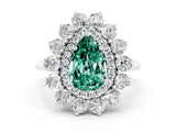 Silver Pear Cut Halo Cluster Diamond Ring with Pave Band and Four-Prong Setting_18