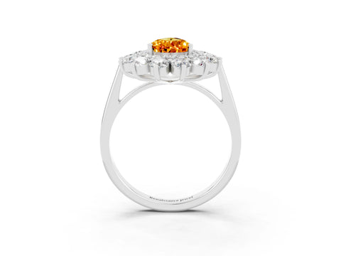 Silver Pear Cut Halo Cluster Diamond Ring with Pave Band and Four-Prong Setting_23