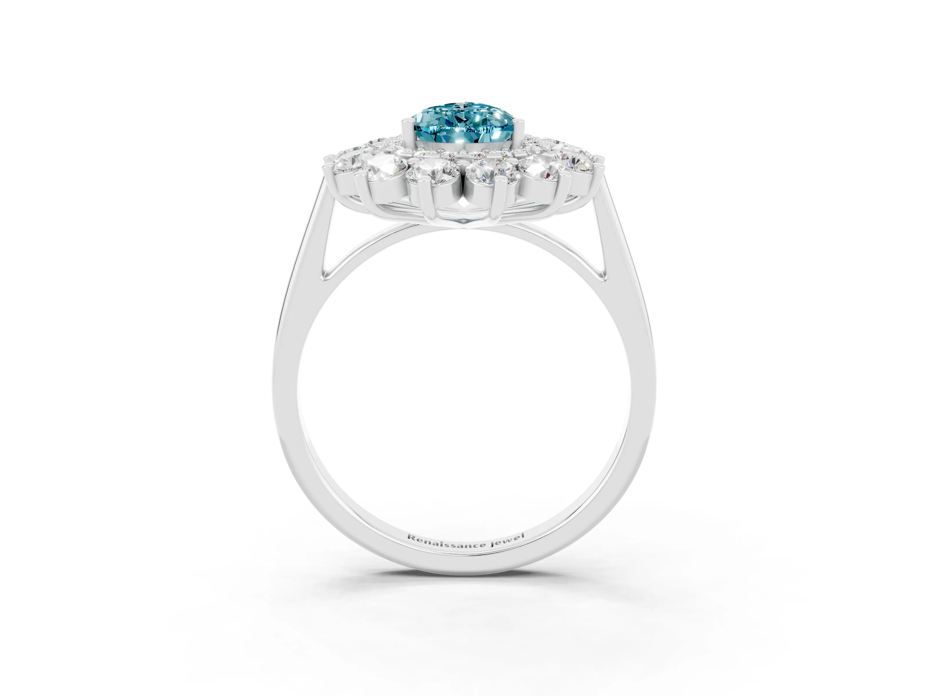 Silver Pear Cut Halo Cluster Diamond Ring with Pave Band and Four-Prong Setting_23