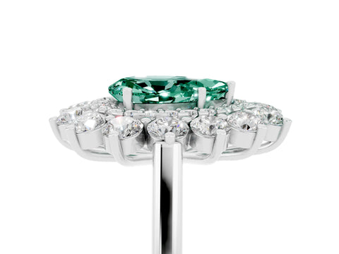 Silver Pear Cut Halo Cluster Diamond Ring with Pave Band and Four-Prong Setting_23