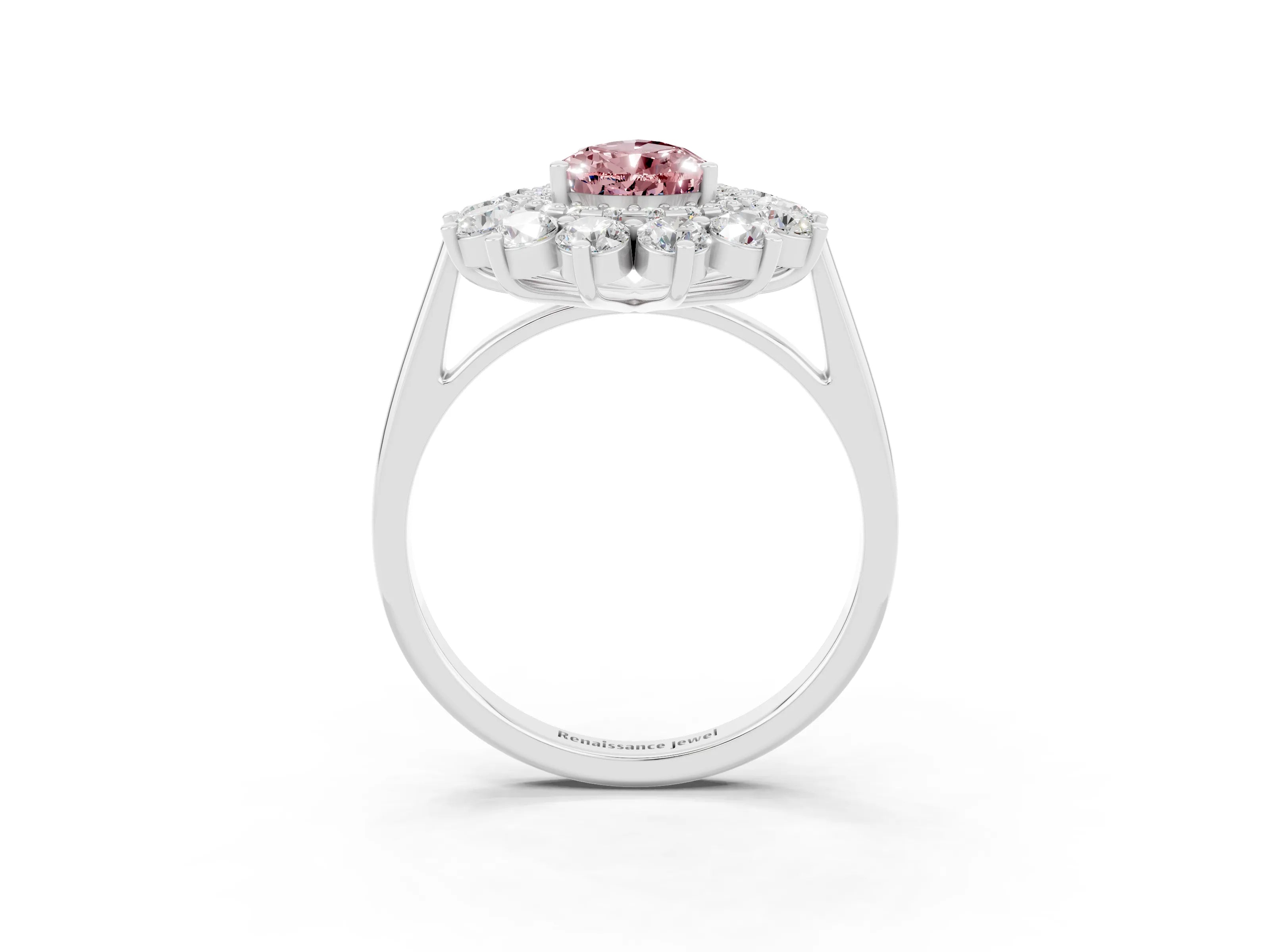 Silver Pear Cut Halo Cluster Diamond Ring with Pave Band and Four-Prong Setting_24