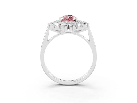 Silver Pear Cut Halo Cluster Diamond Ring with Pave Band and Four-Prong Setting_24