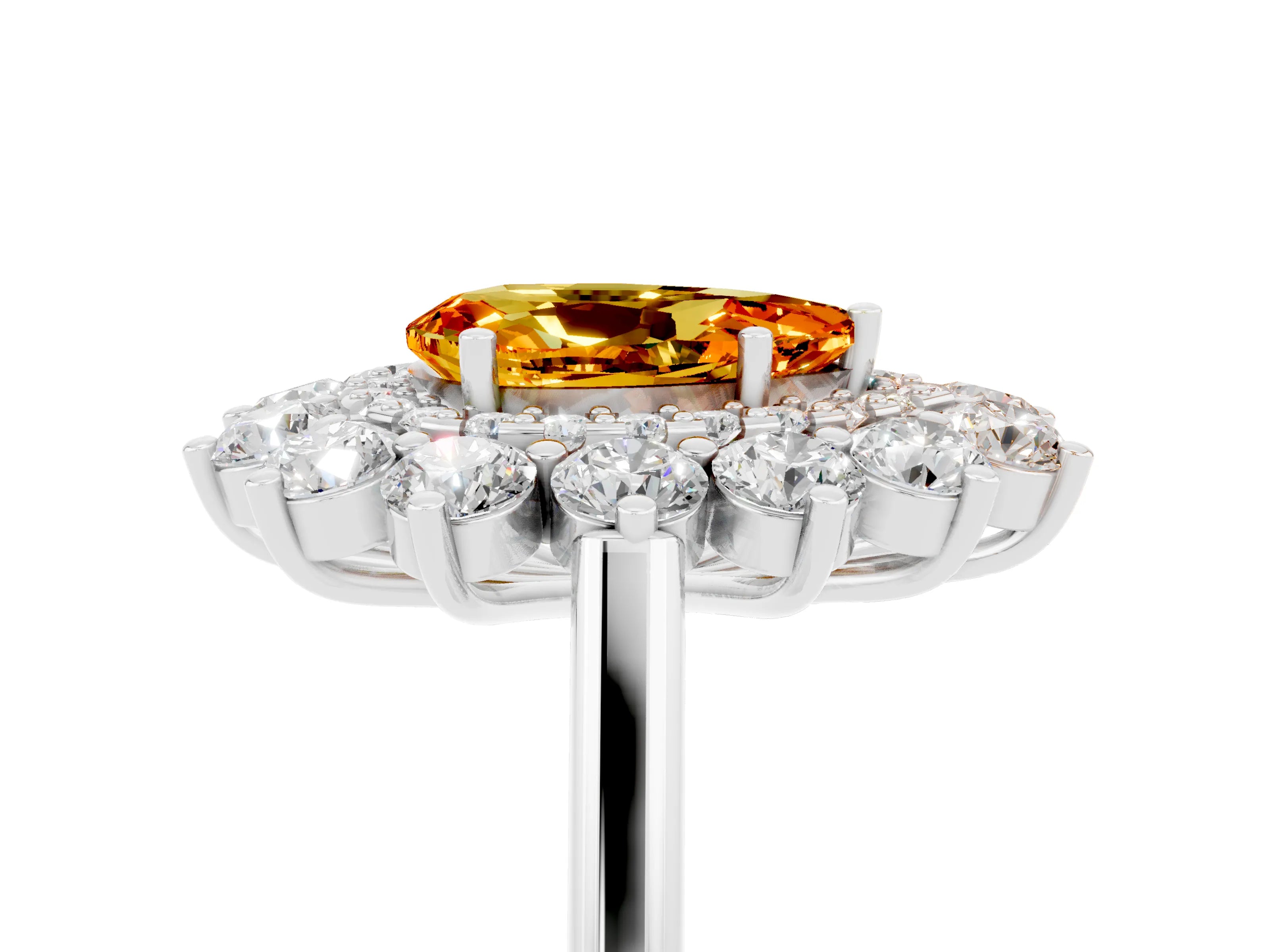 Silver Pear Cut Halo Cluster Diamond Ring with Pave Band and Four-Prong Setting_25