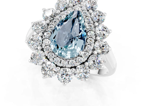 Silver Pear Cut Halo Cluster Diamond Ring with Pave Band and Four-Prong Setting_31