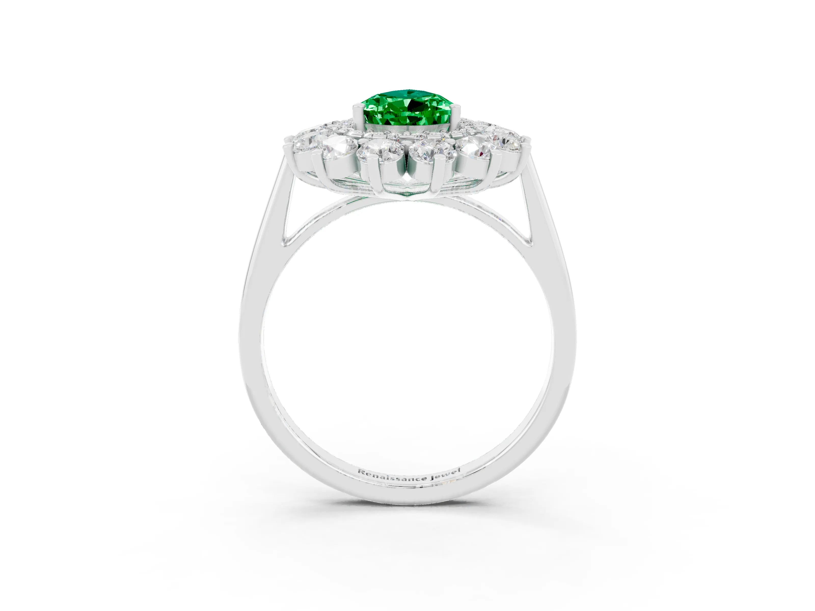 Silver Pear Cut Halo Cluster Diamond Ring with Pave Band and Four-Prong Setting_9