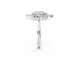 Silver Pear Cut Halo Diamond Cluster Ring with Marquise and Round Stones on a White Gold Band with Prong Setting_15