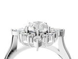Silver Pear Cut Halo Diamond Cluster Ring with Marquise and Round Stones on a White Gold Band with Prong Setting_17