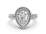 Silver Pear Cut Halo Diamond Ring with Beaded Split Shank and Four-Prong Setting_13