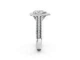 Silver Pear Cut Halo Diamond Ring with Beaded Split Shank and Four-Prong Setting_15