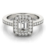 Silver Pear-Cut Halo Diamond Ring with Pavé Band and Milgrain Prong Setting